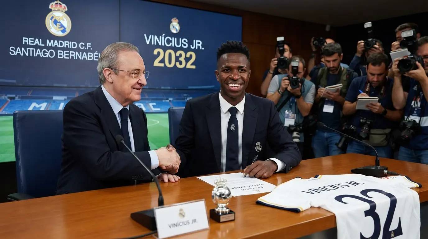 رسمياً: ريال مدريد يُكمل تجديد عقد فينيسيوس جونيور البالغ من العمر 26 عاماً، العقد الجديد يمتد حتى 2032